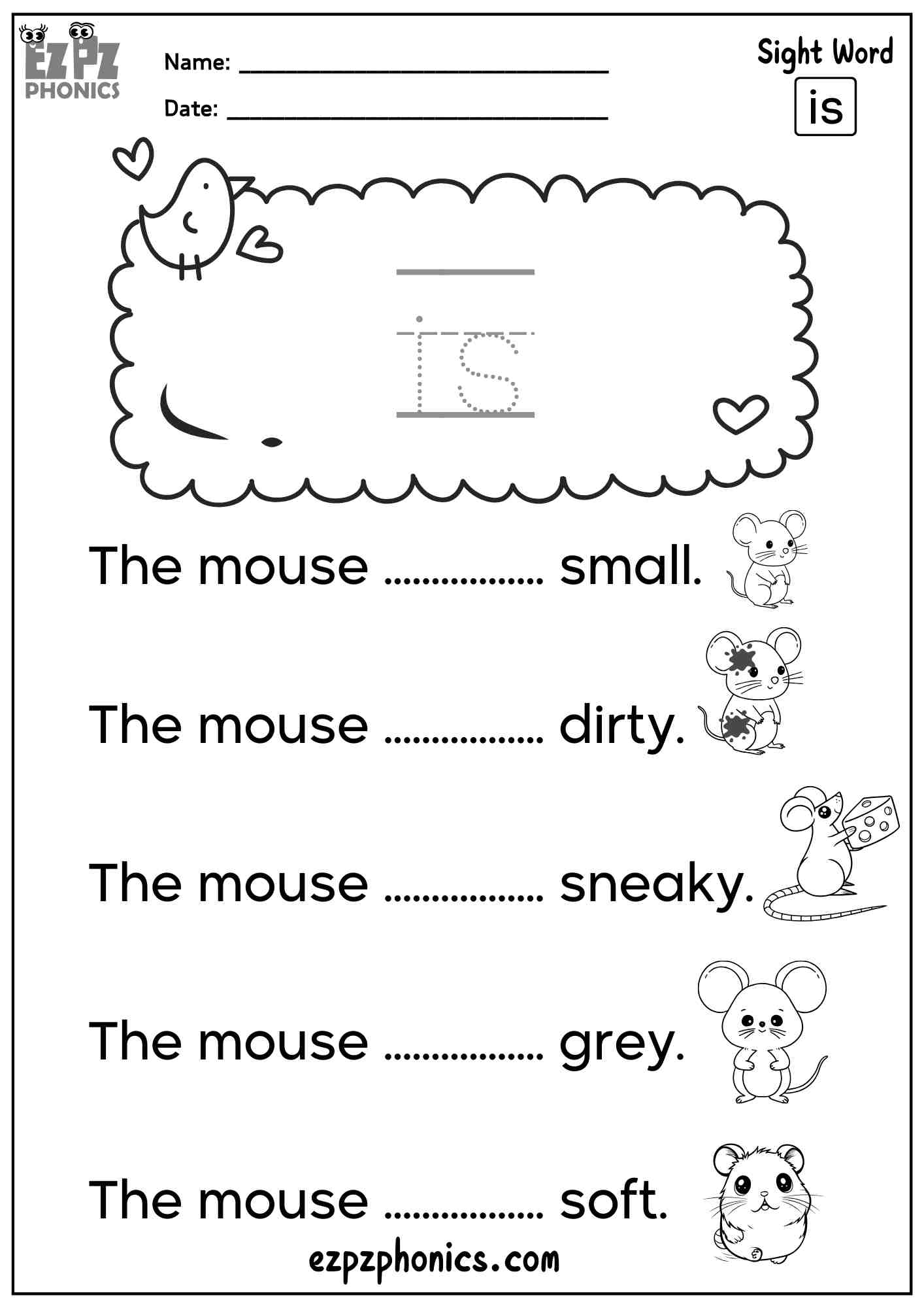The Word “Is” - Dolch Pre-Kindergarten Sight Words Sentences Worksheet – Free PDF Download